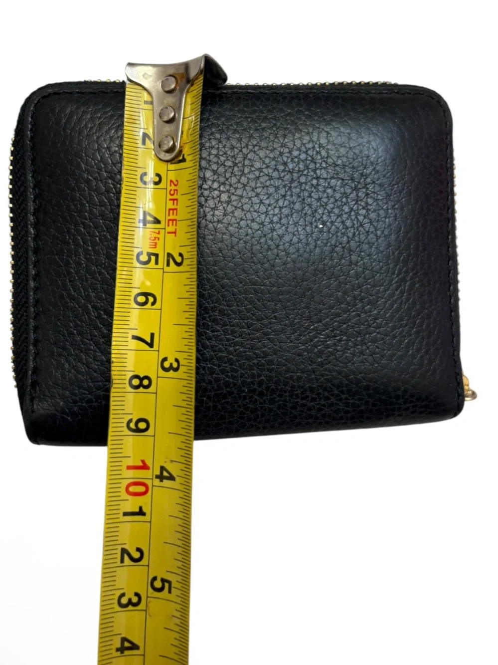 Tory Burch compact small black leather T logo zippy wallet